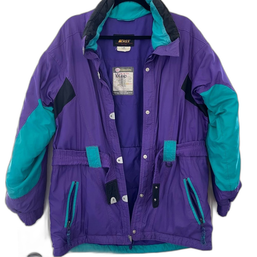 Vintage REI Elements Color Block Coat Women's Large 10 Full Zip Colorful Belted